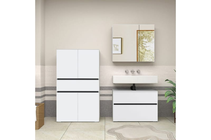 Wisla Høyskap til Bad 130x76x35 cm - Hvit - Hus & oppussing - Kjøkken & bad - Baderom - Baderomsmøbler & baderomsinnredning - Baderomsskap