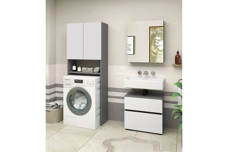 Wisla Høyskap til Bad 180x68x37 cm - Hvit - Hus & oppussing - Kjøkken & bad - Baderom - Baderomsmøbler & baderomsinnredning - Baderomsskap