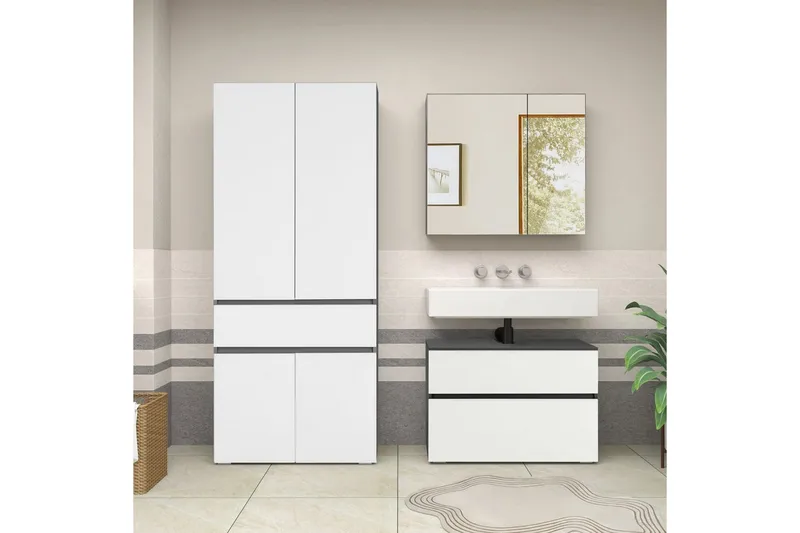 Wisla Høyskap til Bad 180x76x37 cm - Hvit - Hus & oppussing - Kjøkken & bad - Baderom - Baderomsmøbler & baderomsinnredning - Baderomsskap