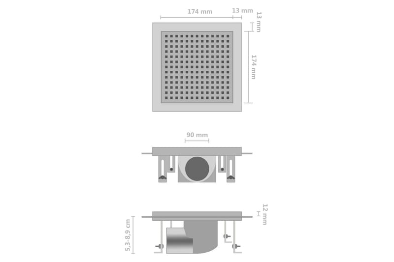 Dusjavløp 20x20 cm rustfritt stål - Hus & oppussing - Bygg - Vann & avløp - Innendørs avløp