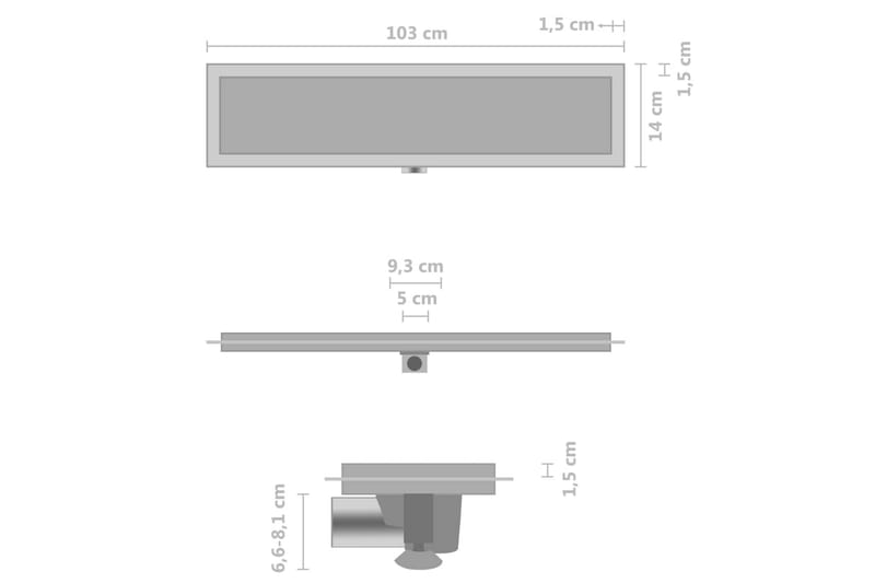 Dusjavløp med 2-i-1 sluk 103x14 cm rustfritt stål - Avløp & sluk - Innendørs avløp