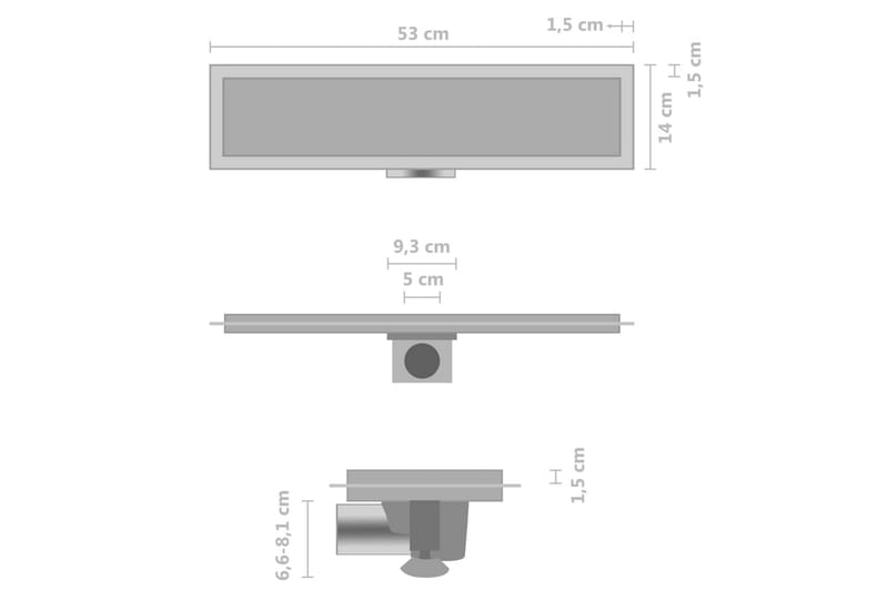 Dusjavløp med 2-i-1 sluk 53x14 cm rustfritt stål - Avløp & sluk - Innendørs avløp