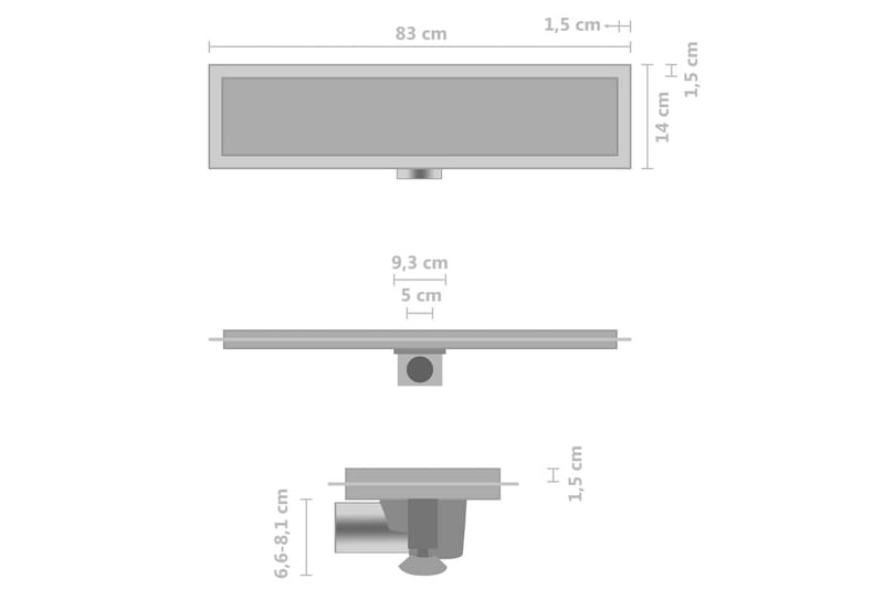 Dusjavløp med 2-i-1 sluk 83x14 cm rustfritt stål - Avløp & sluk - Innendørs avløp