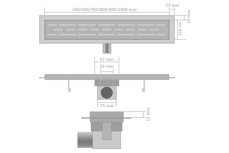 Linert dusjavløp 2 stk 630x140 mm rustfritt stål - Innendørs avløp - Avløp & sluk