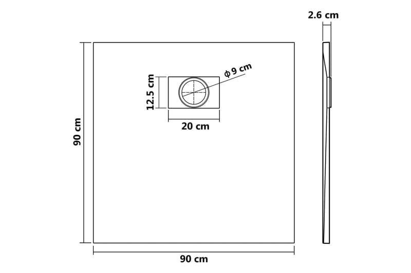 Dusjbrett SMC grå 90x90 cm - Grå - Dusjkar - Øvrig