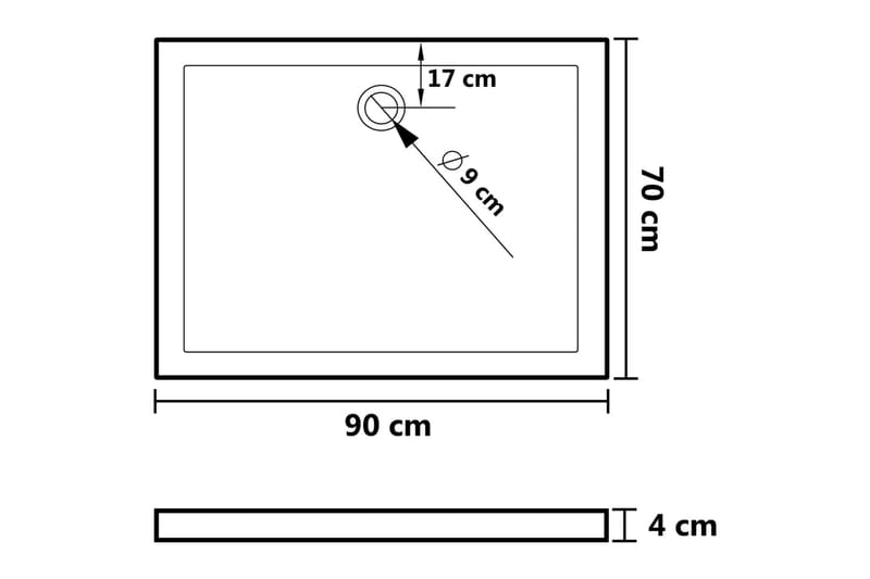 Rektangulært dusjbrett ABS 70x90 cm - Hvit - Dusjkar - Øvrig