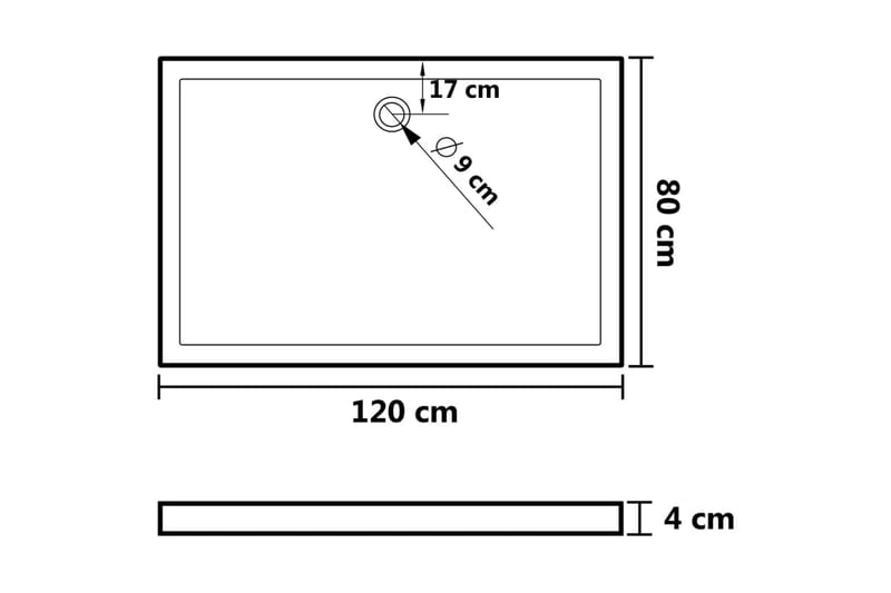 Rektangulært dusjbrett ABS hvit 80x120 cm - Hvit - Dusjkar - Øvrig