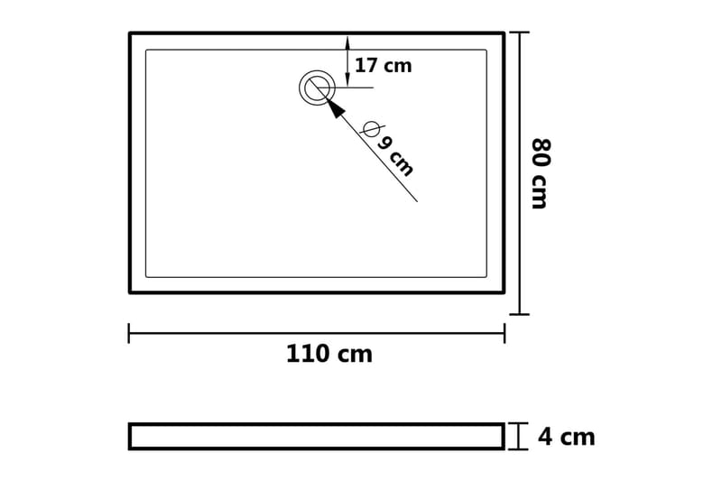 Rektangulært dusjbrett ABS svart 80x110 cm - Svart - Dusjkar - Øvrig