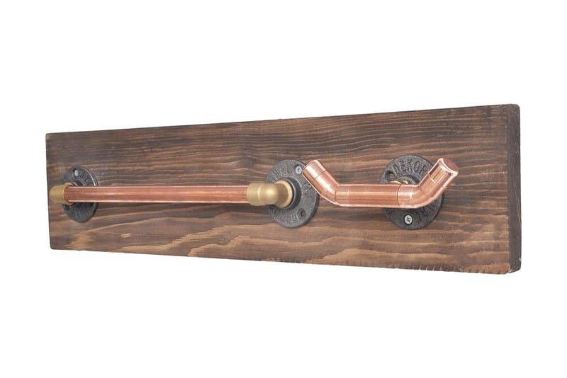 Hylle med kroker 60 cm, Rosegull / valnøtt