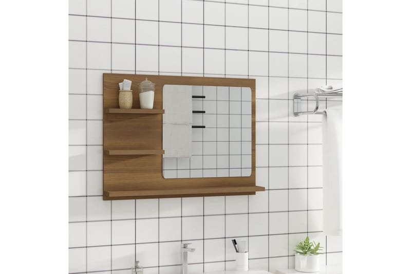 beBasic Badespeil brun eik 60x10,5x45 cm konstruert tre - Brun - Sminkespeil - Baderomstilbehør