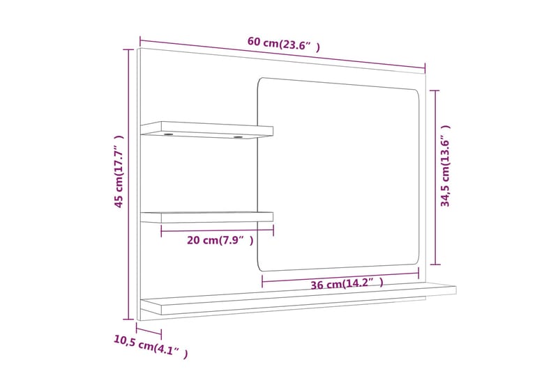 beBasic Badespeil grå sonoma 60x10,5x45 cm konstruert tre - GrÃ¥ - Innredning - Speil - Sminkespeil