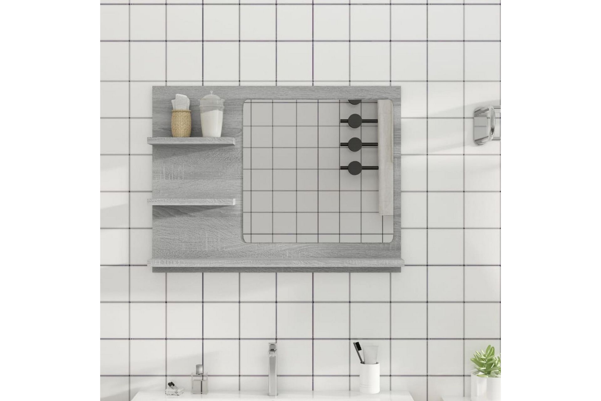 beBasic Badespeil grå sonoma 60x10,5x45 cm konstruert tre - GrÃ¥ - Innredning - Speil - Sminkespeil