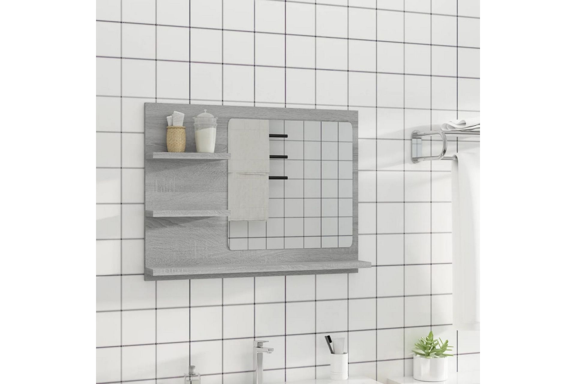 beBasic Badespeil grå sonoma 60x10,5x45 cm konstruert tre - GrÃ¥ - Innredning - Speil - Sminkespeil