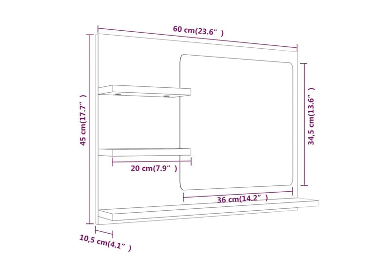 beBasic Badespeil røkt eik 60x10,5x45 cm konstruert tre - Brun - Innredning - Speil - Sminkespeil