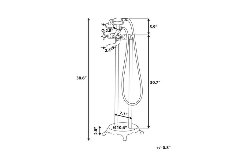 Hebbe Badekarblandebatteri 27 cm - Gull - Hus & oppussing - Kjøkken & bad - Baderom - Blandebatteri & kran - Gulvblandere