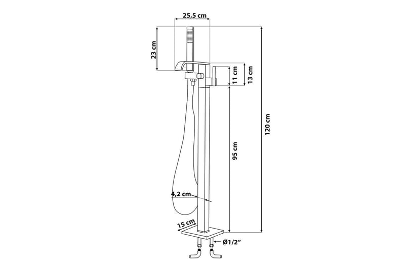 Niagara Badekarblandebatteri 22,5 cm - Sølv - Gulvblandere