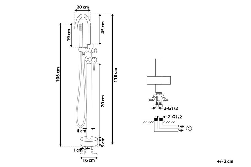Tugela Badekararmatur Frittstående - Hvit - Hus & oppussing - Kjøkken & bad - Baderom - Blandebatteri & kran - Badekar blandebatteri