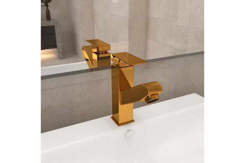 Badekran med uttrekkbar funksjon gull 157x172 mm - Gull - Hus & oppussing - Kjøkken & bad - Baderom - Blandebatteri & kran