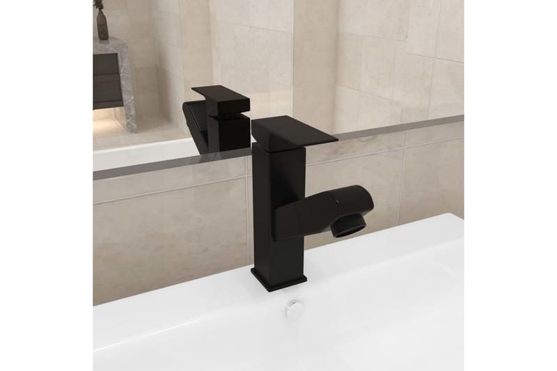 Badekran med uttrekkbar funksjon svart 157x172 mm - Svart - Hus & oppussing - Kjøkken & bad - Baderom - Blandebatteri & kran