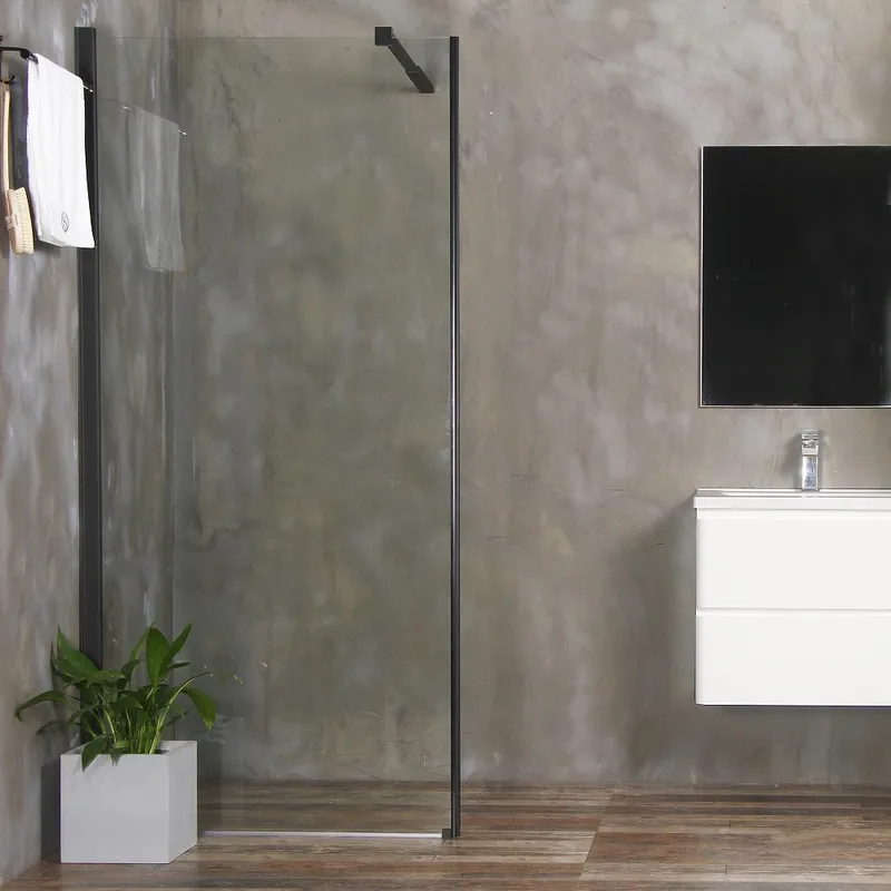 Allsidig Dusjvegg Rett Vegg Svart Klart glass 70x190 cm, Svart|Glass