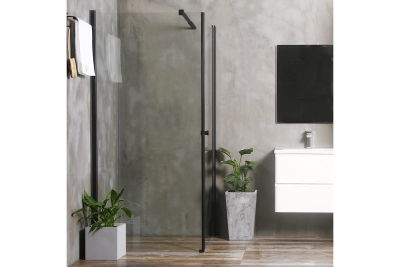 Bathlife Allsidig Dusjhjørne Rett Vegg/Rett Dør 90x90 cm, Svart/Transparent