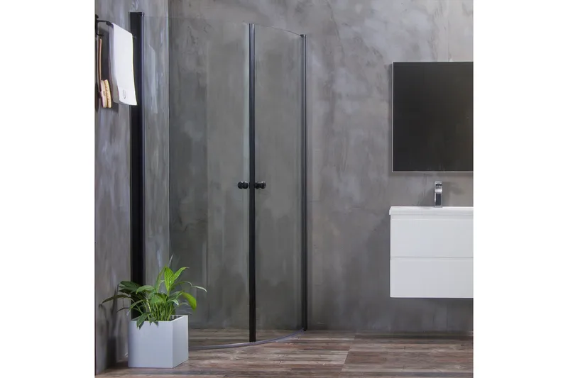 Bathlife Allsidig Dusjhjørne Rund Dør 45° 80x80 cm, Svart/Transparent