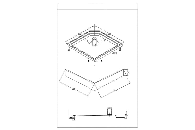 Ideal Dusjkabinett 90x90 cm Rett - Hvit - Dusjkabinett