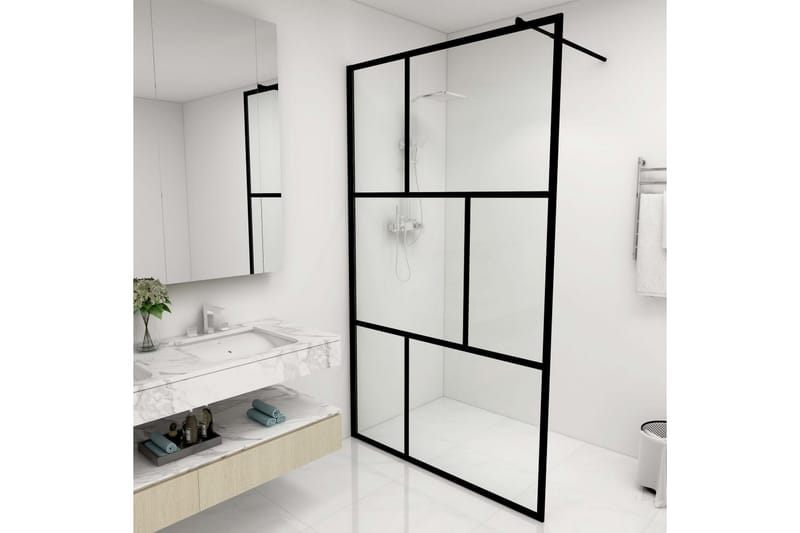 Dusjvegg med herdet glass svart 115x195 cm - Svart - Hus & oppussing - Kjøkken & bad - Baderom - Dusjer
