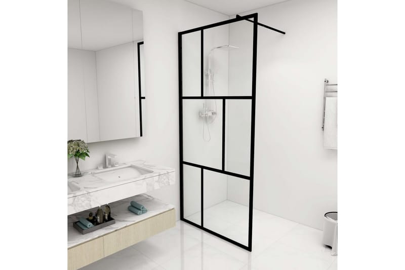Dusjvegg med herdet glass svart 90x195 cm - Svart - Hus & oppussing - Kjøkken & bad - Baderom - Dusjer