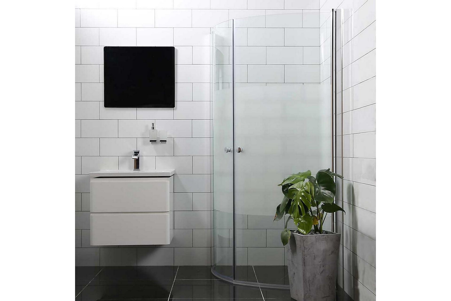 Bathlife Allsidig Dusjhjørne Rund Dør 45° 70x70 cm - Sølv/Delvis FRustet - Hus & oppussing - Kjøkken & bad - Baderom - Dusjer