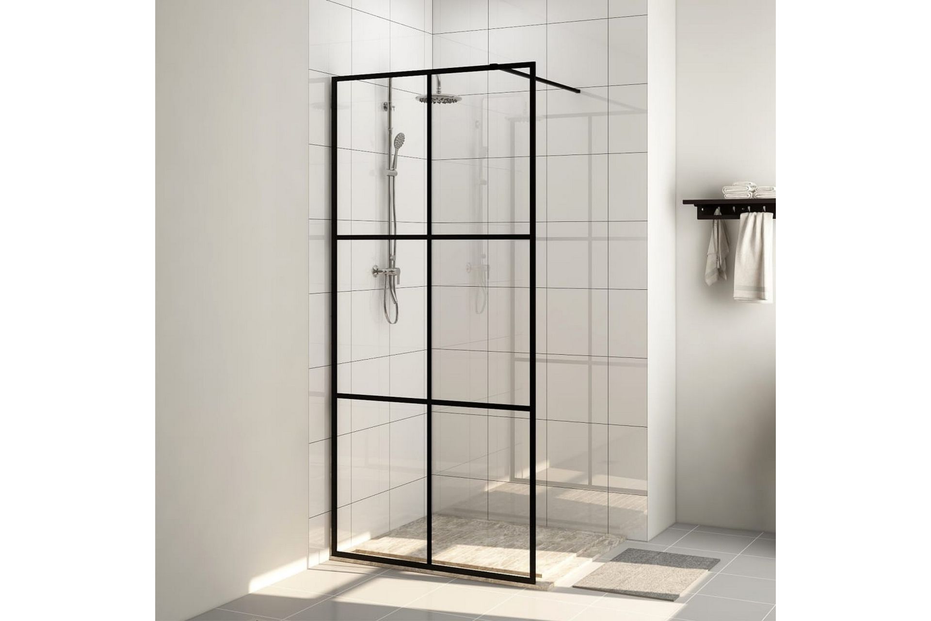 Dusjvegg med klart ESG-glass 100x195 cm svart - Gjennomsiktig - Hus & oppussing - Kjøkken & bad - Baderom - Dusjer