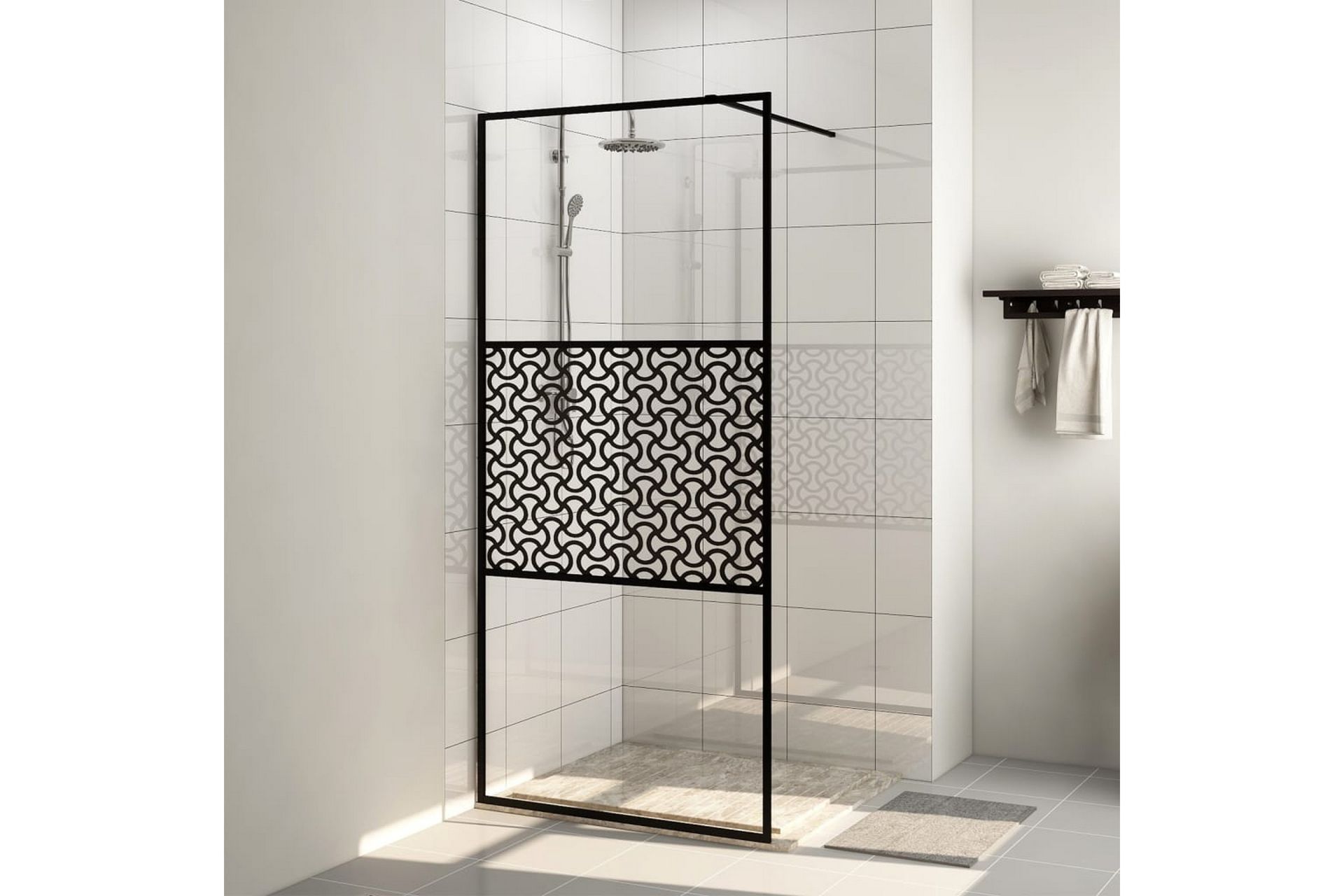 Dusjvegg med klart ESG-glass 115x195 cm svart - Gjennomsiktig - Hus & oppussing - Kjøkken & bad - Baderom - Dusjer