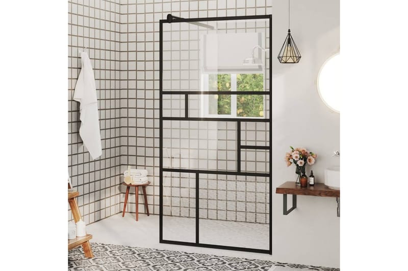 Dusjvegg med klart ESG-glass 80x195 cm svart - Gjennomsiktig - Hus & oppussing - Kjøkken & bad - Baderom - Dusjer