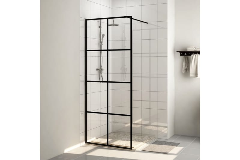 Dusjvegg med klart ESG-glass 80x195 cm svart - Gjennomsiktig - Hus & oppussing - Kjøkken & bad - Baderom - Dusjer