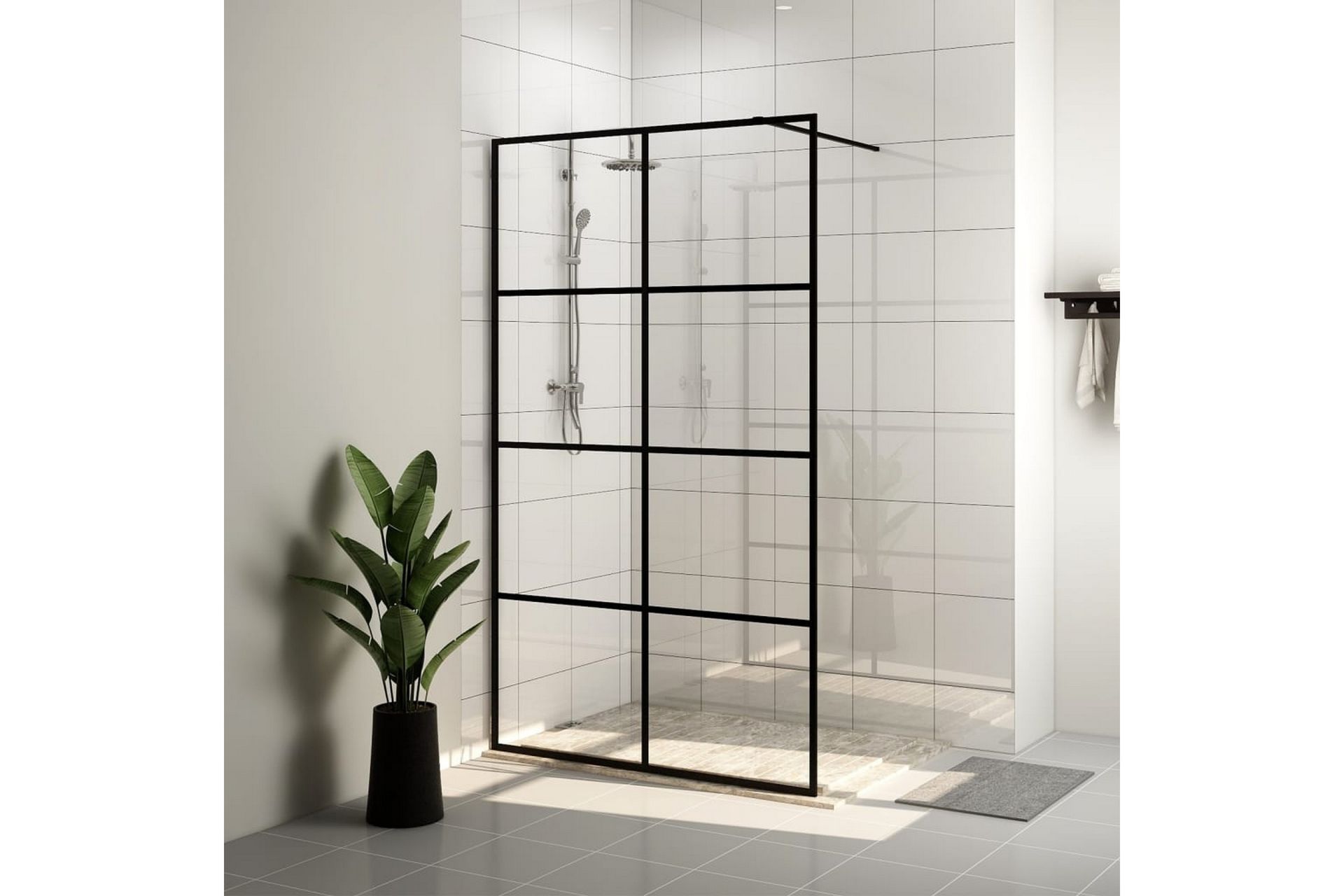 Dusjvegg med klart ESG-glass 90x195 cm svart - Gjennomsiktig - Hus & oppussing - Kjøkken & bad - Baderom - Dusjer