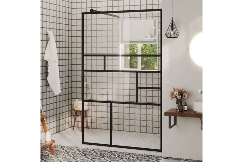 Dusjvegg med klart ESG-glass klart 100x195 cm svart - Gjennomsiktig - Hus & oppussing - Kjøkken & bad - Baderom - Dusjer