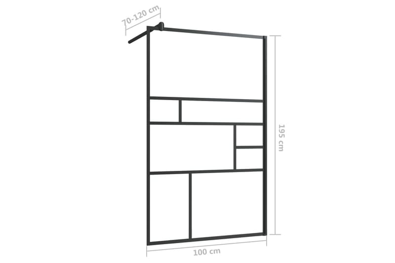 Dusjvegg med klart ESG-glass klart 100x195 cm svart - Gjennomsiktig - Hus & oppussing - Kjøkken & bad - Baderom - Dusjer