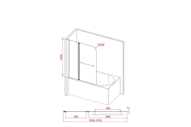 Dusserud Dusjvegg 140 cm - Svart - Hus & oppussing - Kjøkken & bad - Baderom - Dusjer - Dusjvegger
