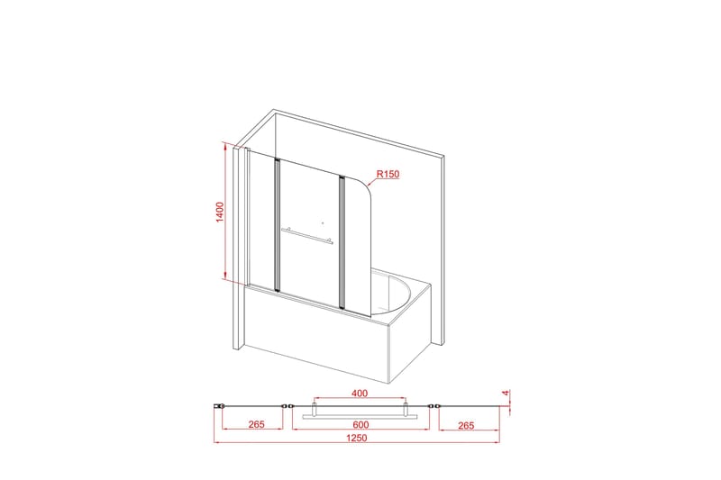Dusserud Dusjvegg 140 cm - Svart - Hus & oppussing - Kjøkken & bad - Baderom - Dusjer - Dusjvegger
