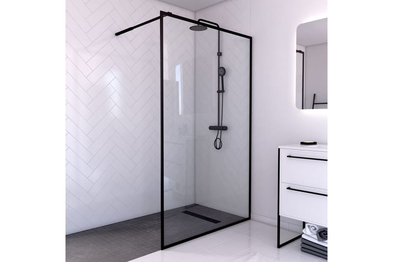 Gullebo Glassvegg 200 cm - Svart - Hus & oppussing - Kjøkken & bad - Baderom - Dusjer