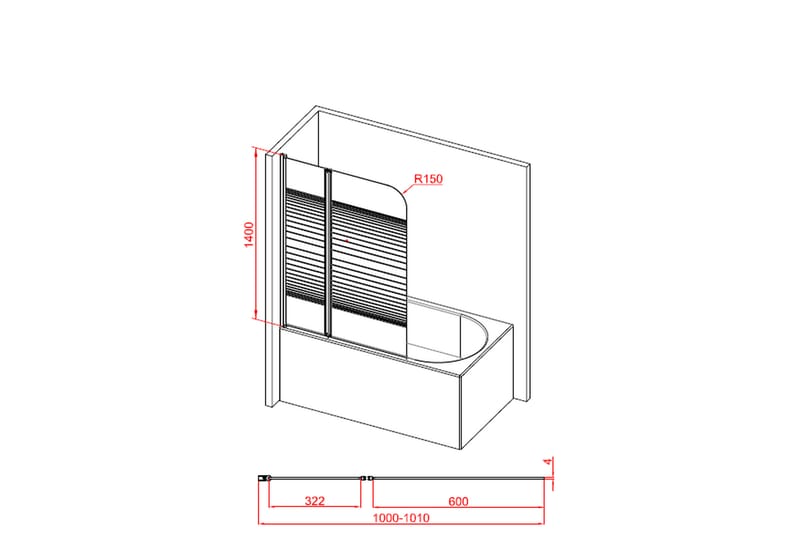 Knutby Dusjvegg 140 cm - Svart - Hus & oppussing - Kjøkken & bad - Baderom - Dusjer