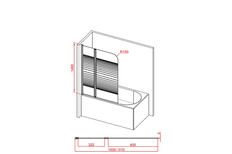 Knutby Dusjvegg 140 cm - Svart - Dusjvegger