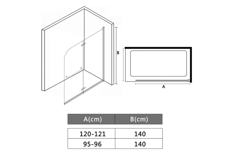 Leddet dusjdør med 2 paneler ESG 120x140 cm - Hus & oppussing - Kjøkken & bad - Baderom - Dusjer