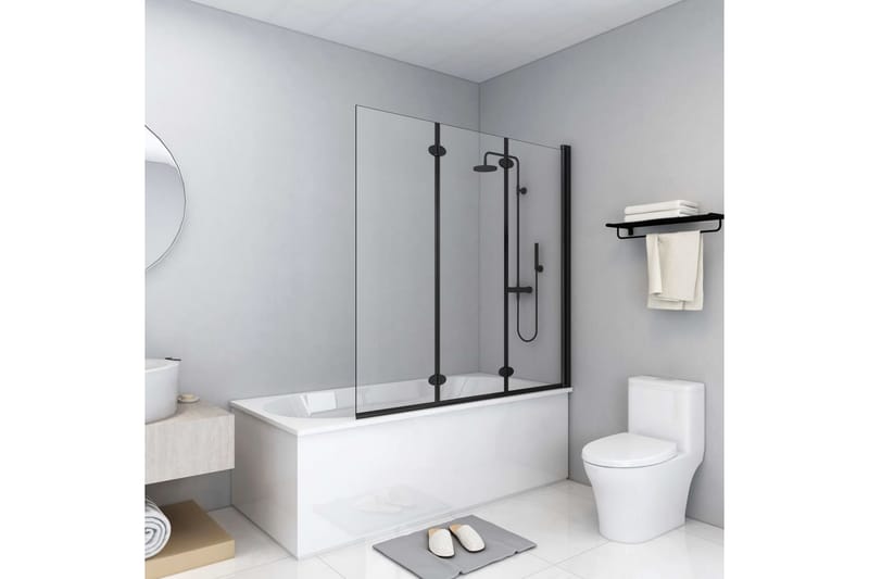 Leddet dusjdør med 3 paneler ESG 130x138 cm svart - Hus & oppussing - Kjøkken & bad - Baderom - Dusjer