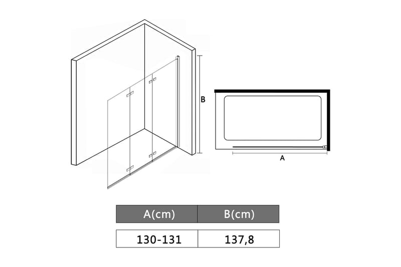 Leddet dusjdør med 3 paneler ESG 130x138 cm - Hus & oppussing - Kjøkken & bad - Baderom - Dusjer