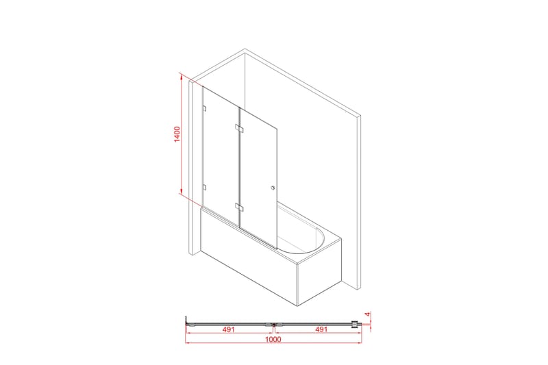 Meselefors Dusjvegg 140 cm - Svart - Dusjvegger