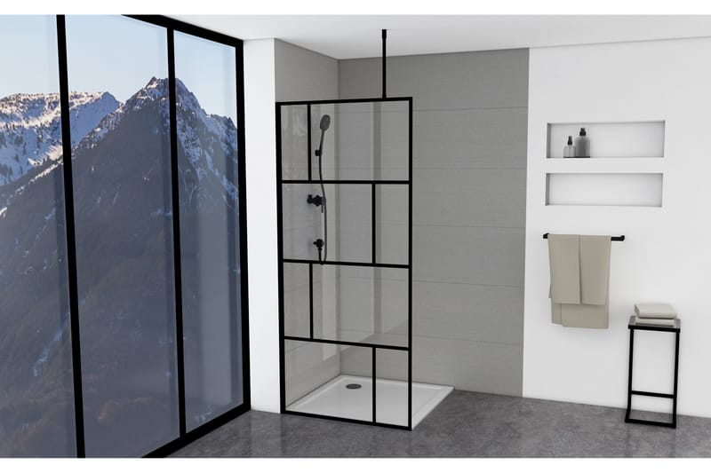 Sörby Dusjvegg 90x195 cm - Svart - Hus & oppussing - Kjøkken & bad - Baderom - Dusjer