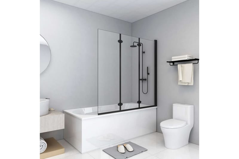 Leddet dusjdør med 3 paneler ESG 130x138 cm svart - Dusjvegger