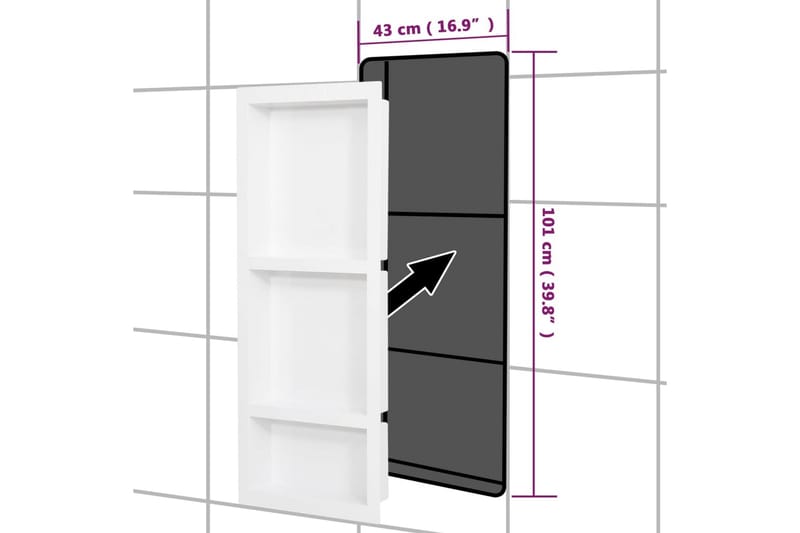 Veggnisjer til dusj med 3 rom matt hvit 41x99x9 cm - Hvit - Hus & oppussing - Kjøkken & bad - Baderom - Dusjutstyr & tilbehør