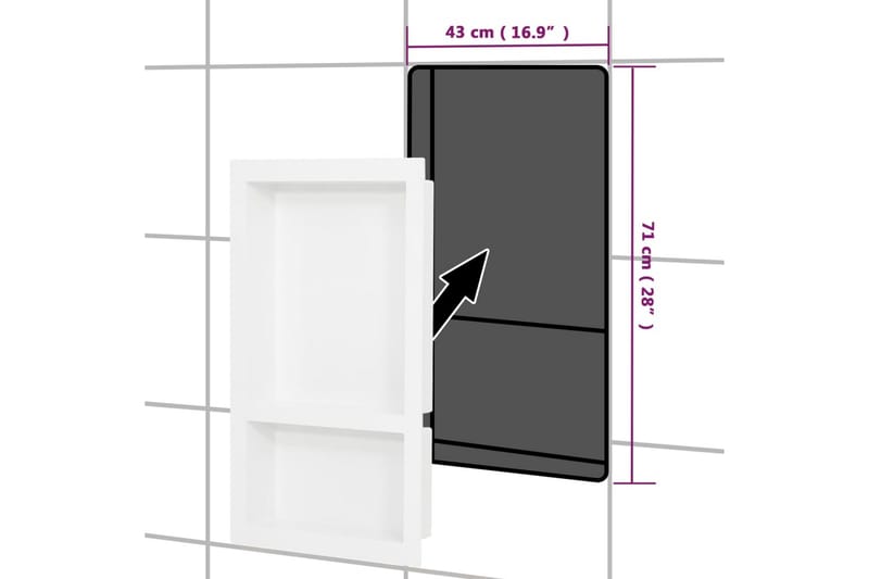 Veggnisjer til dusj med 2 rom høyglans hvit 41x69x9 cm - Hvit - Dusjhylle & dusjkurv